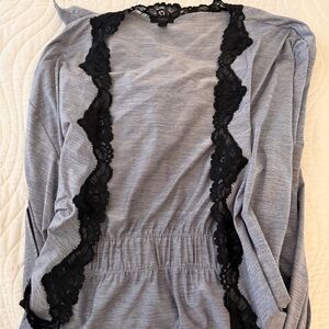 Soma Black and Gray Lace Trim Robe